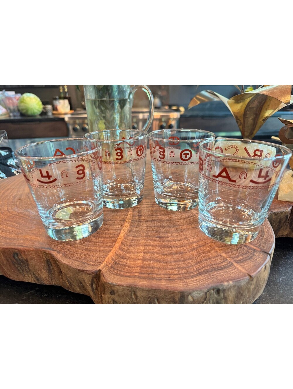 Vintage Libbey Bamco Western Cattle Brand Rocks Glasses 9oz MCM - Set of 4